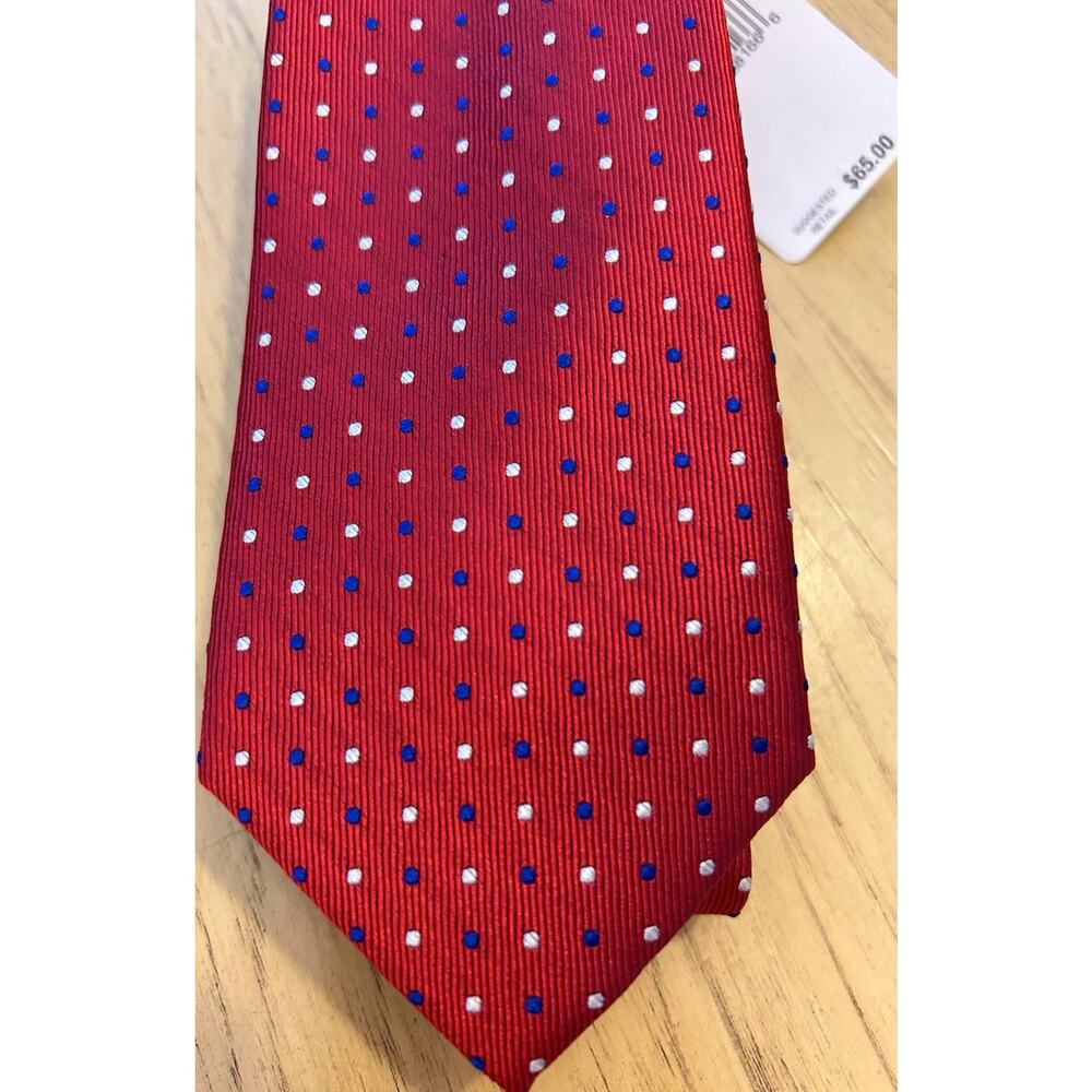 NEW TOMMY HILFIGER Silk Tie Polka Dot Red Blue Solid Tail Preppy Y2K 90s $65
